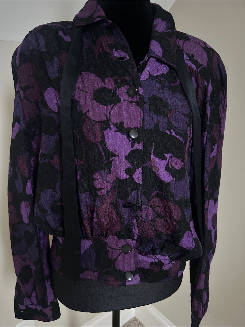 Valentino Purple and Black Floral Button-Front Blouse